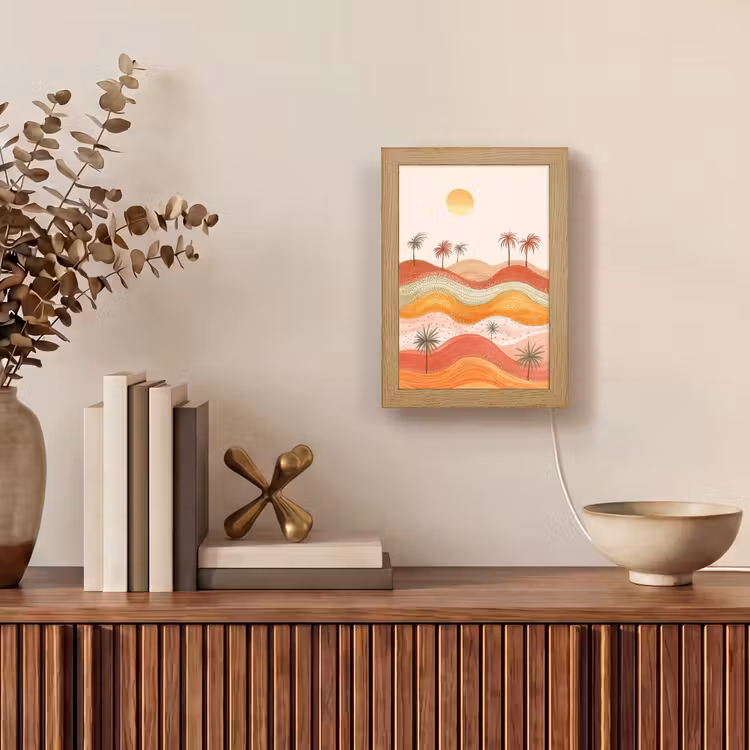 Abstract landschap - Palmbomen - Kleurrijk Light Box met kabel (Tafellamp) klein -sfeer2