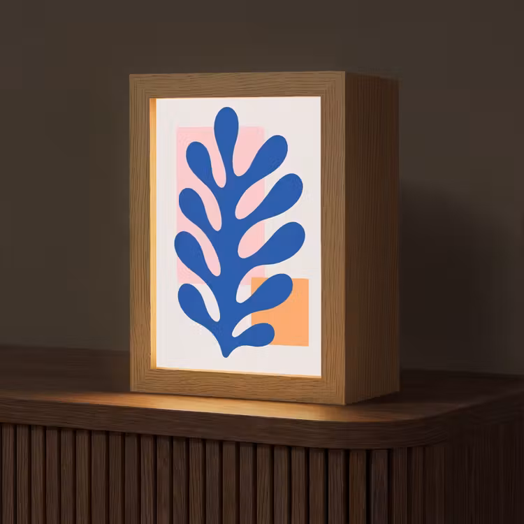 Abstract - Blad - Blauw - Rechthoeken Light Box met kabel (Tafellamp) klein -z3d_website