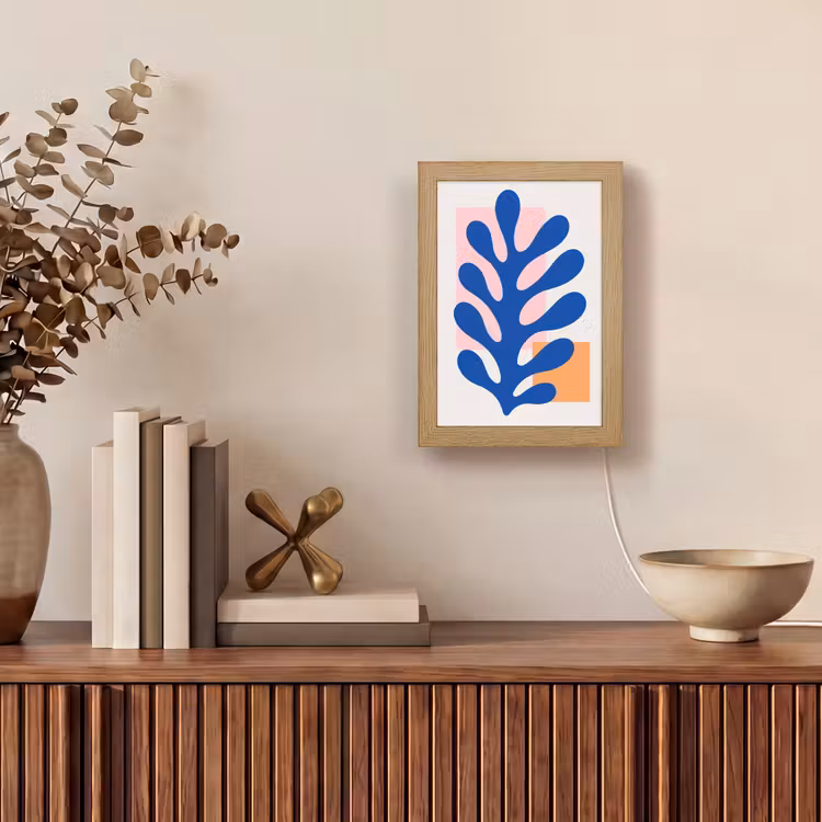 Abstract - Blad - Blauw - Rechthoeken Light Box met kabel (Tafellamp) klein -sfeer2