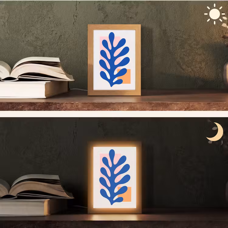 Abstract - Blad - Blauw - Rechthoeken Light Box met kabel (Tafellamp) klein -sfeer3