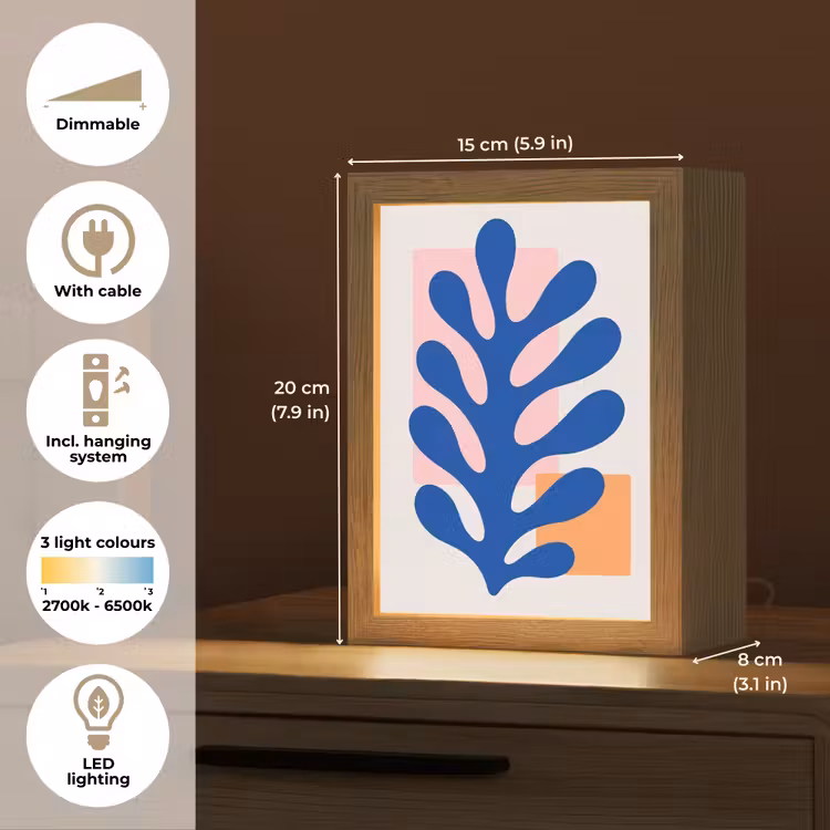 Abstract - Blad - Blauw - Rechthoeken Light Box met kabel (Tafellamp) klein -USP_EN