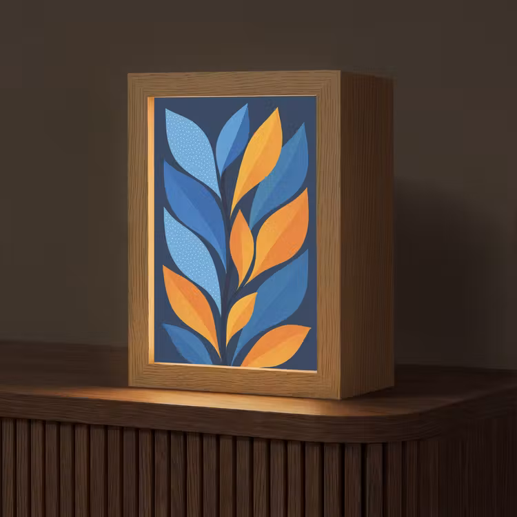 Abstract - Bladeren - Blauw Light Box met kabel (Tafellamp) klein -z3d_website