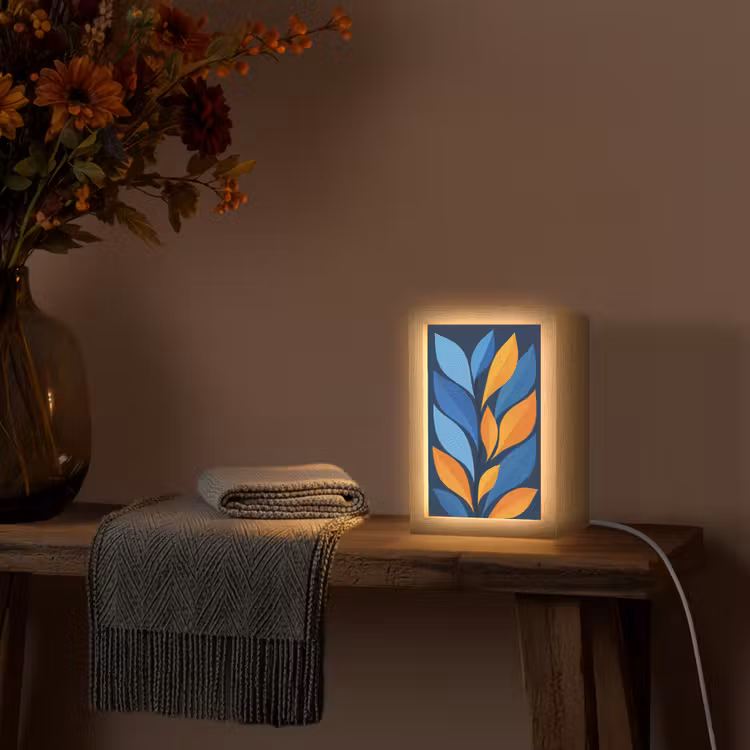 Abstract - Bladeren - Blauw Light Box met kabel (Tafellamp) klein -sfeer4