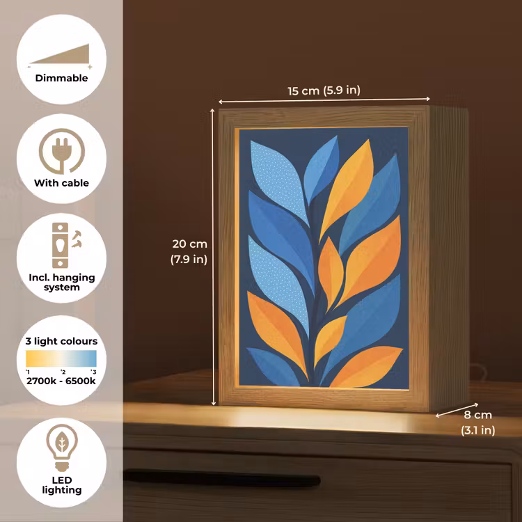 Abstract - Bladeren - Blauw Light Box met kabel (Tafellamp) klein -USP_EN