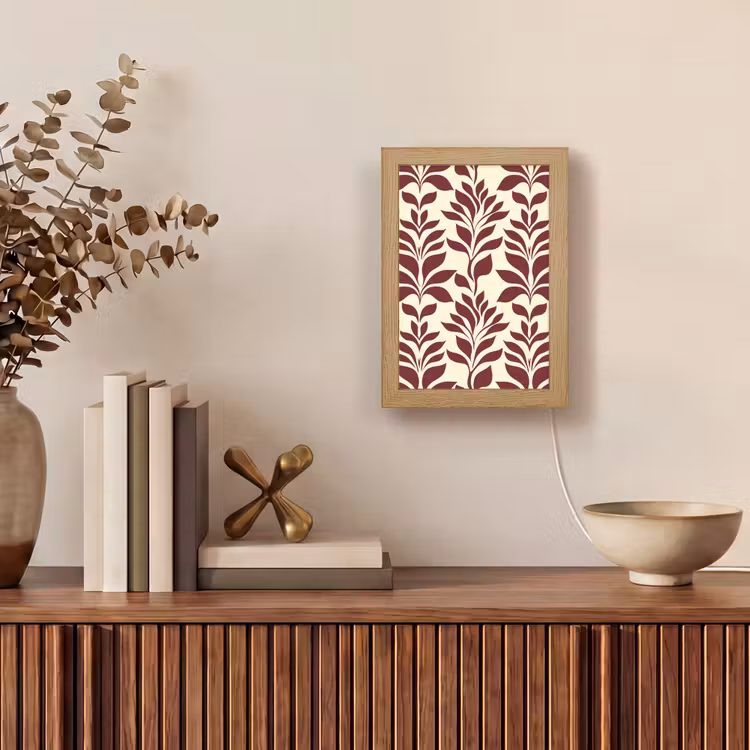 Abstract - Bladeren - Burgundy Light Box met kabel (Tafellamp) klein 925 -sfeer2