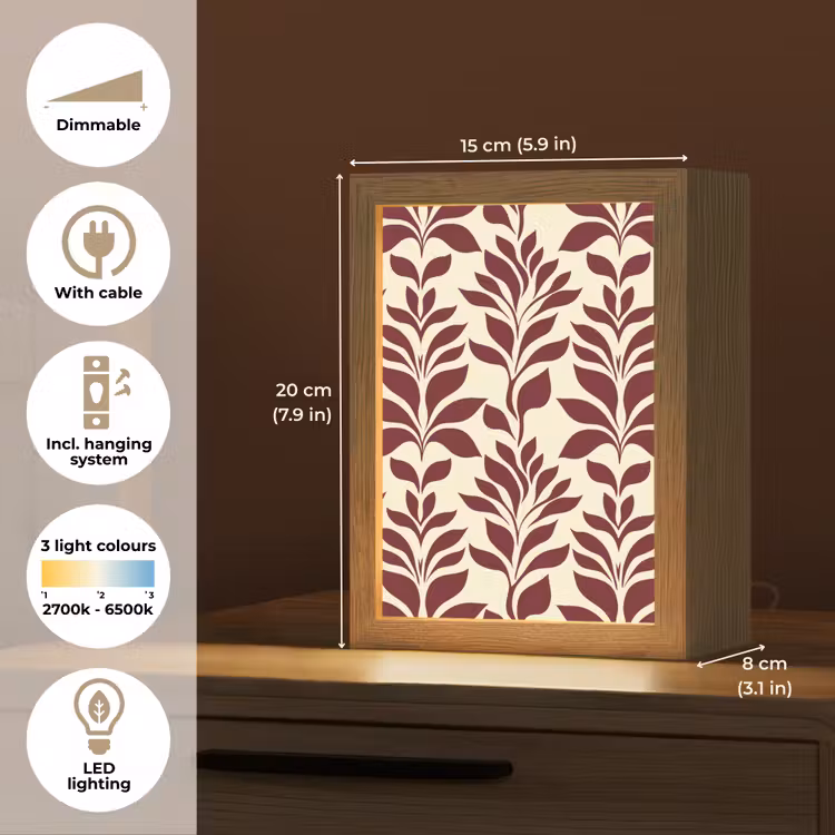 Abstract - Bladeren - Burgundy Light Box met kabel (Tafellamp) klein 925 -USP_EN