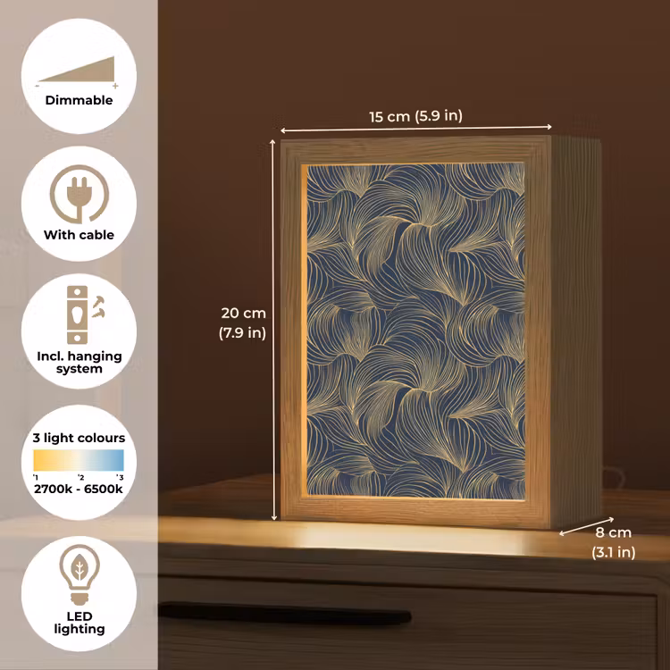 Abstract - Lijnen - Blauw - Goud Light Box met kabel (Tafellamp) klein 925 -USP_EN