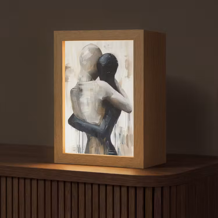 Abstract - Liefde - Zwart wit - Modern Light Box met kabel (Tafellamp) klein -z3d_website