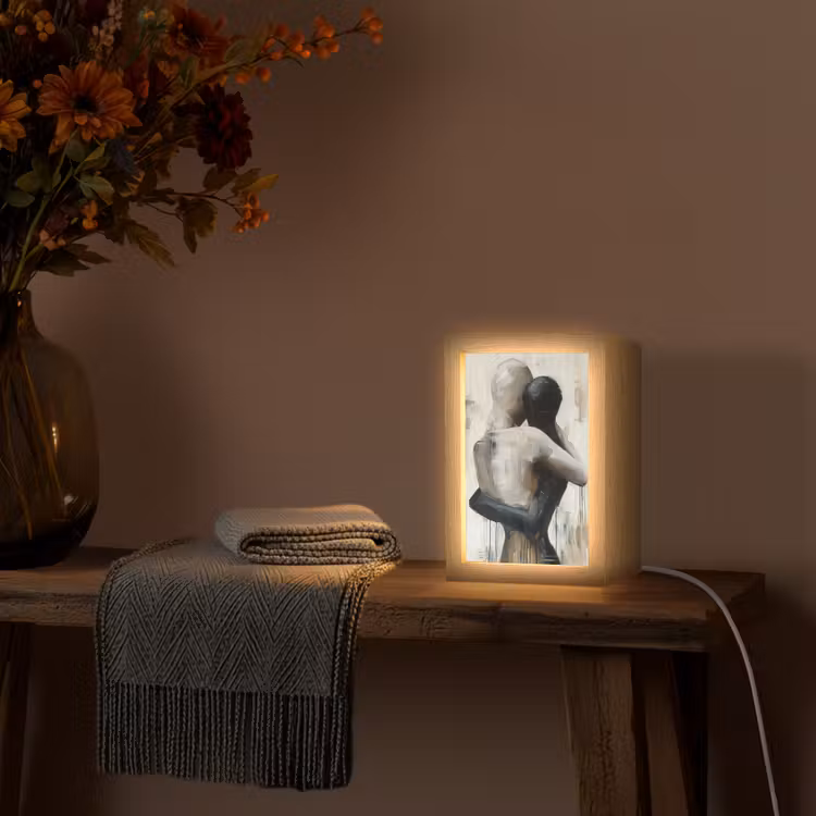 Abstract - Liefde - Zwart wit - Modern Light Box met kabel (Tafellamp) klein -sfeer4