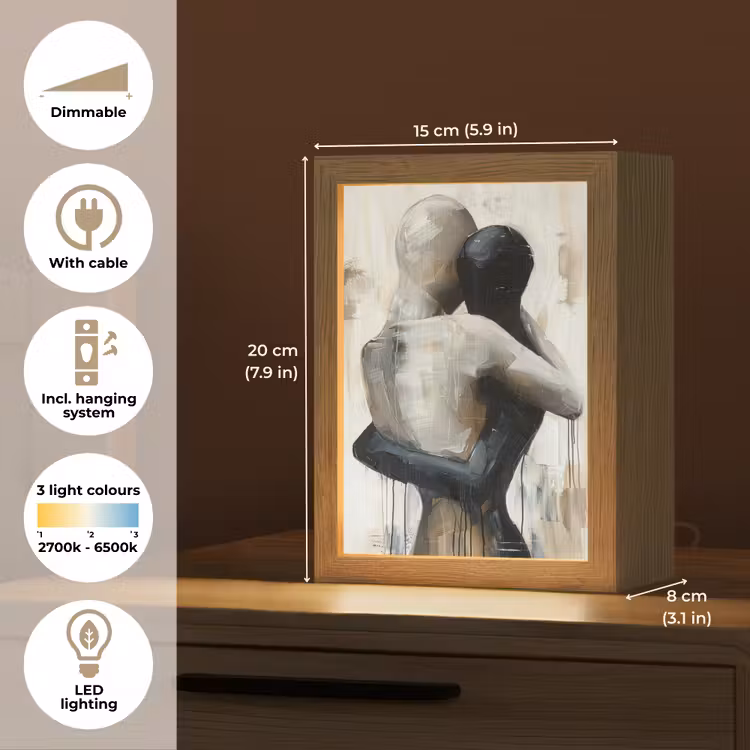 Abstract - Liefde - Zwart wit - Modern Light Box met kabel (Tafellamp) klein -USP_EN