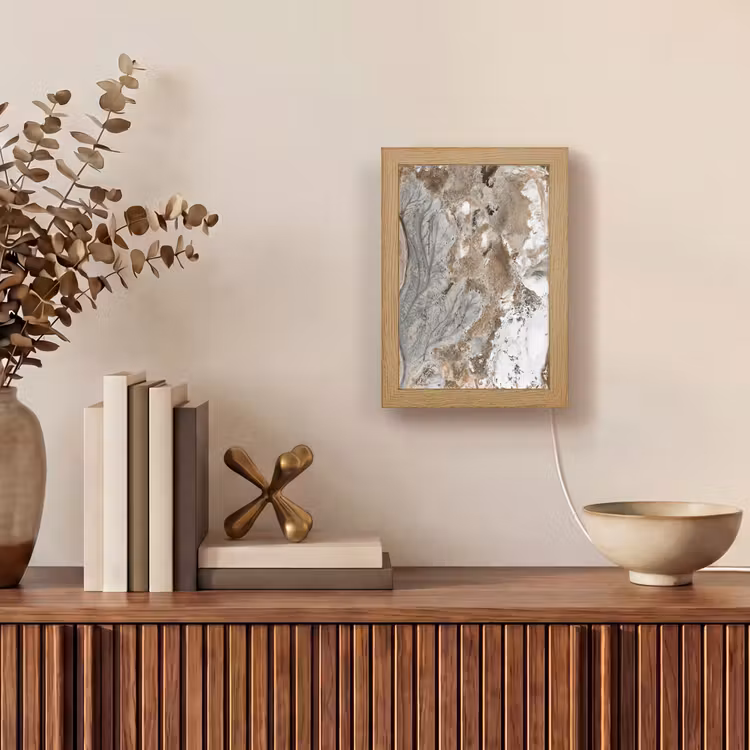 Abstract - Marmer - Wit - Bruin - Marmerlook Light Box met kabel (Tafellamp) klein -sfeer2