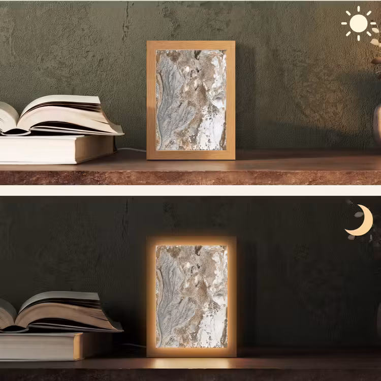 Abstract - Marmer - Wit - Bruin - Marmerlook Light Box met kabel (Tafellamp) klein -sfeer3