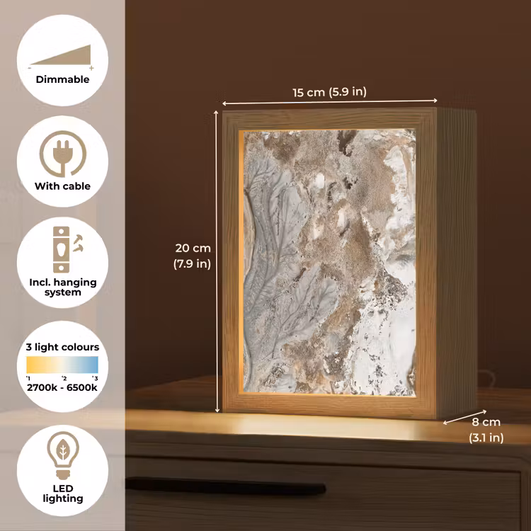 Abstract - Marmer - Wit - Bruin - Marmerlook Light Box met kabel (Tafellamp) klein -USP_EN