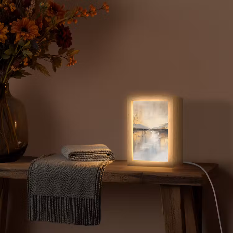 Abstract - Modern - Beige - Aesthetic - Goud Light Box met kabel (Tafellamp) klein -sfeer4