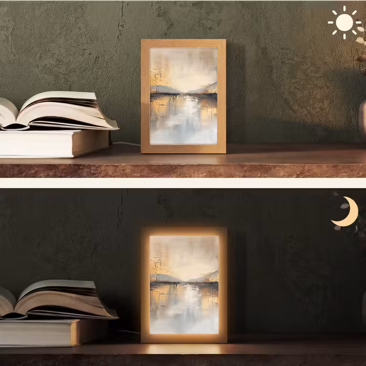 Abstract - Modern - Beige - Aesthetic - Goud Light Box met kabel (Tafellamp) klein -sfeer3