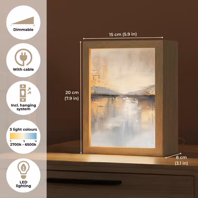 Abstract - Modern - Beige - Aesthetic - Goud Light Box met kabel (Tafellamp) klein -USP_EN