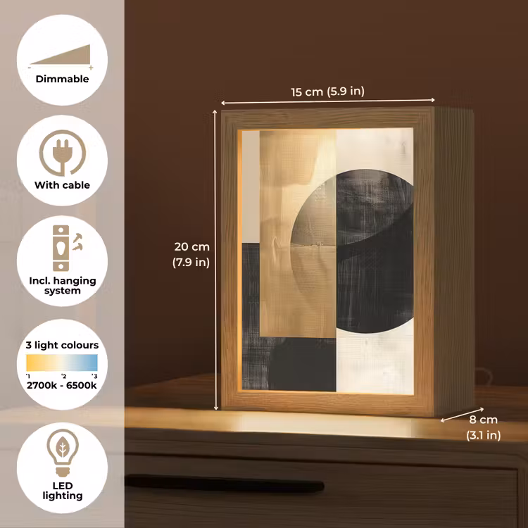 Abstract - Modern - Zwart - Goud Light Box met kabel (Tafellamp) klein -USP_EN