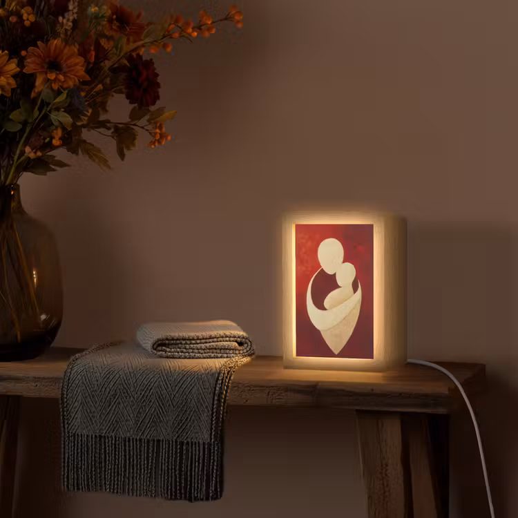 Abstract - Moeder - Kind - Rood Light Box met kabel (Tafellamp) klein -sfeer4
