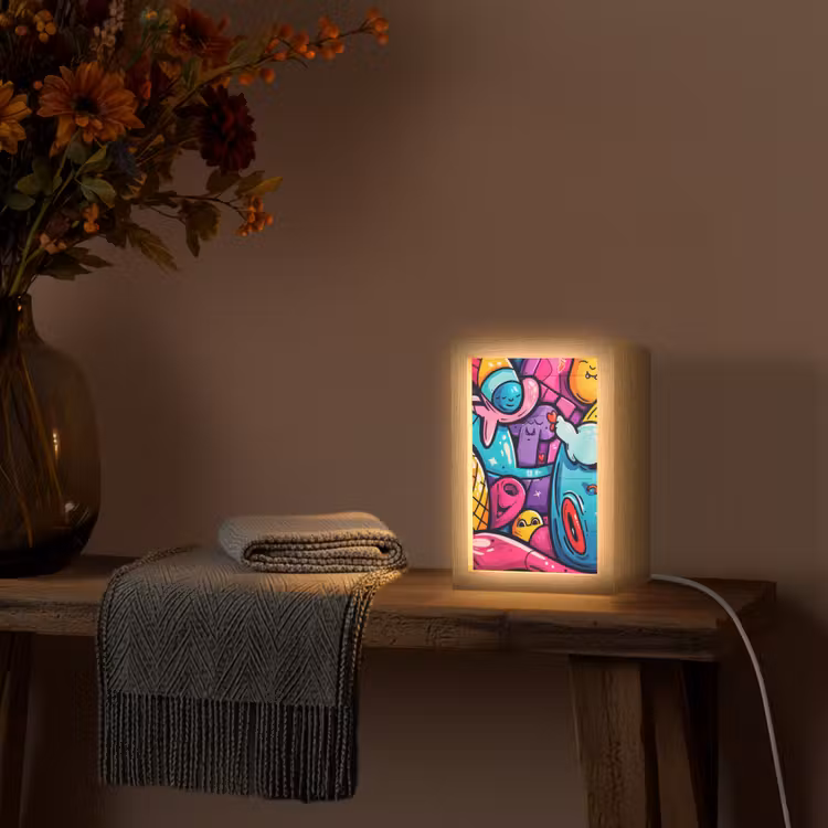 Abstract - Neon - Design - Kleurrijk - Graffiti Light Box met kabel (Tafellamp) klein -sfeer4
