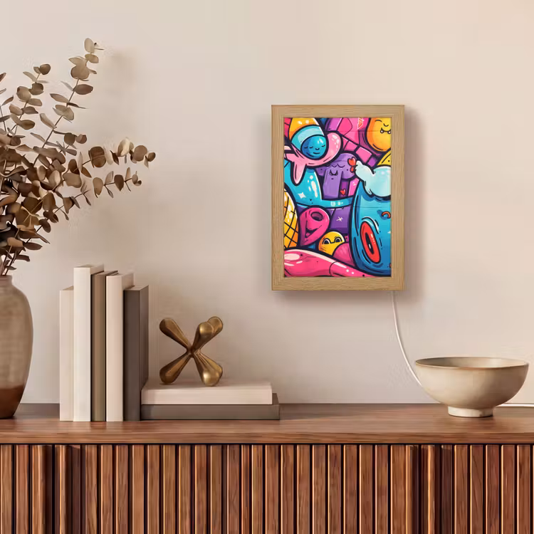 Abstract - Neon - Design - Kleurrijk - Graffiti Light Box met kabel (Tafellamp) klein -sfeer2