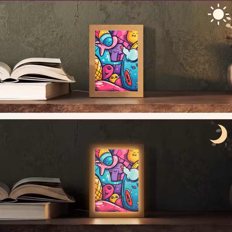 Abstract - Neon - Design - Kleurrijk - Graffiti Light Box met kabel (Tafellamp) klein -sfeer3