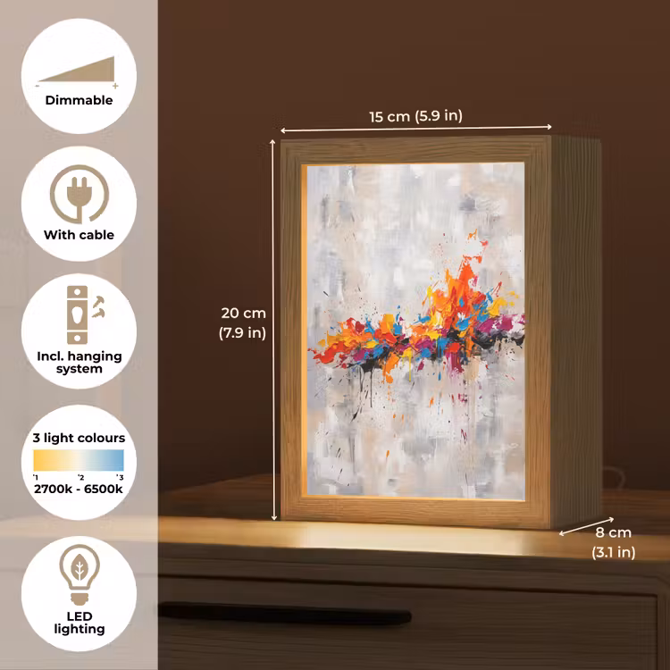 Abstract - Schilderij - Kleurrijk - Dynamisch Light Box met kabel (Tafellamp) klein -USP_EN