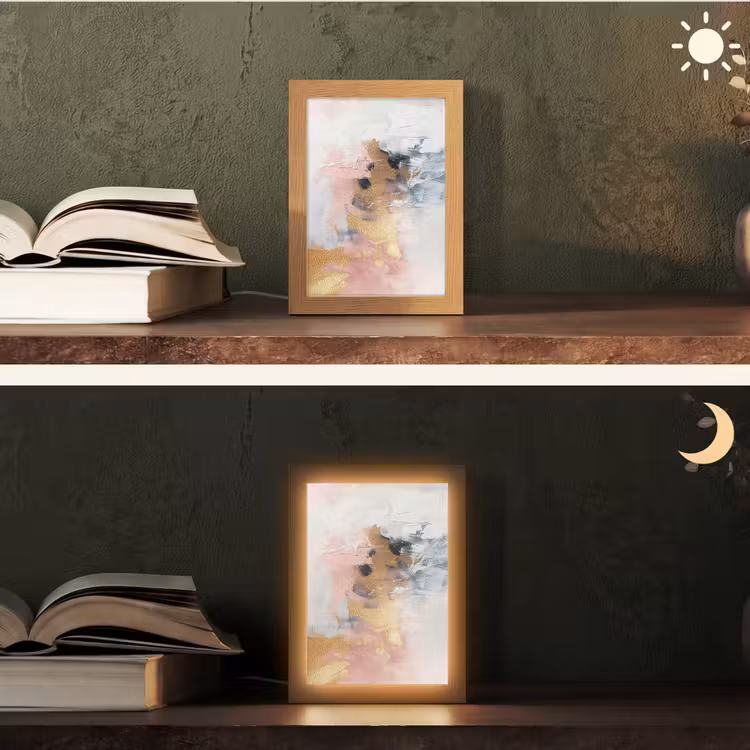 Abstract - Pastel kleuren - Goud - Modern - Aesthetic Light Box met kabel (Tafellamp) klein -sfeer3