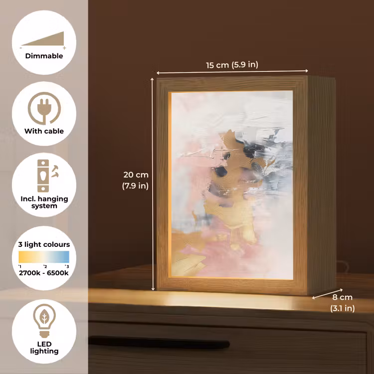 Abstract - Pastel kleuren - Goud - Modern - Aesthetic Light Box met kabel (Tafellamp) klein -USP_EN