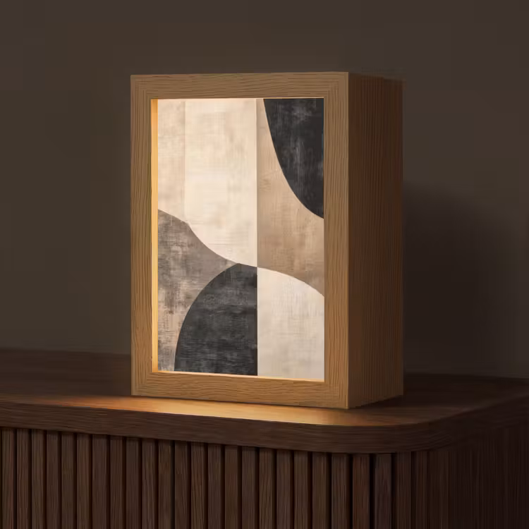 Abstract - Vlakken - Zwart - Rond Light Box met kabel (Tafellamp) klein -z3d_website