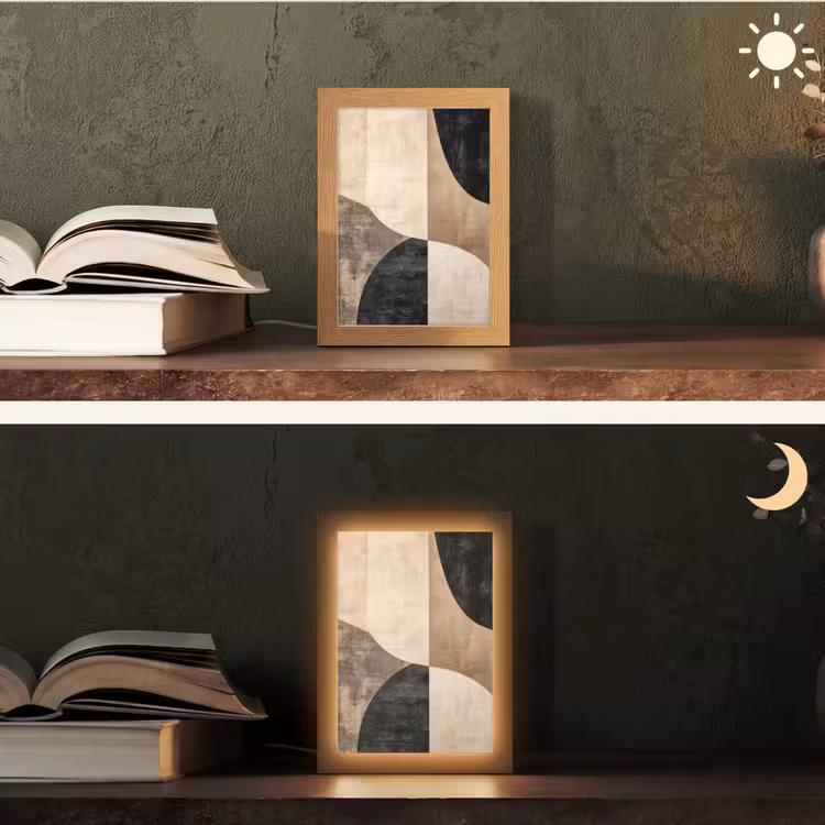Abstract - Vlakken - Zwart - Rond Light Box met kabel (Tafellamp) klein -sfeer3