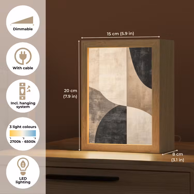 Abstract - Vlakken - Zwart - Rond Light Box met kabel (Tafellamp) klein -USP_EN