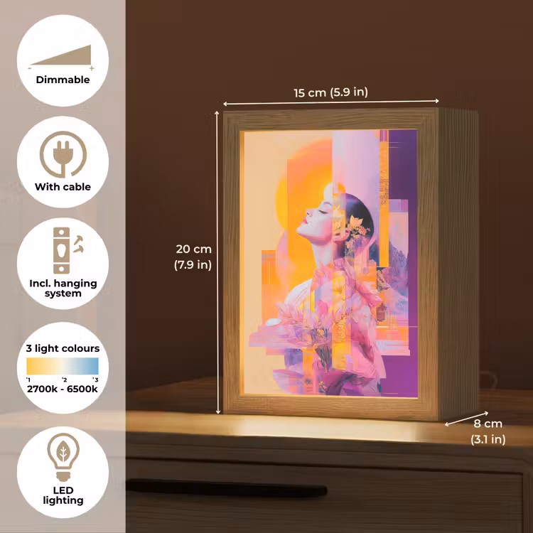 Abstract - Portret - Vrouw - Kleurrijk Light Box met kabel (Tafellamp) klein -USP_EN