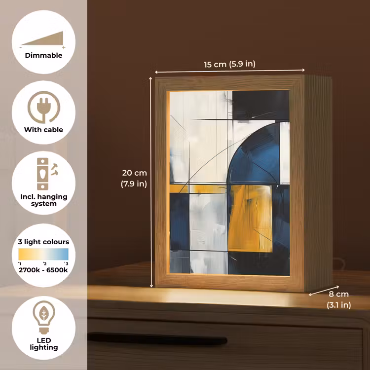Abstract - Vormen - Goud - Blauw - Geometrisch Light Box met kabel (Tafellamp) klein -USP_EN