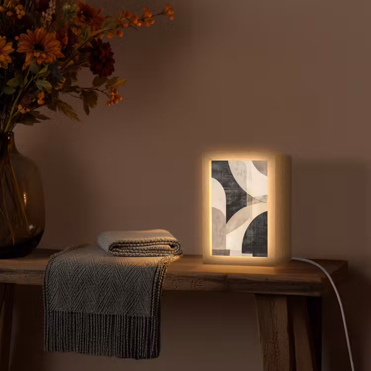 Abstract - Vormen - Modern - Beige Light Box met kabel (Tafellamp) klein -sfeer4