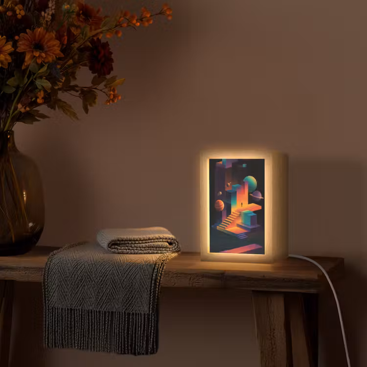 Abstract - Trappen - Mens - Planeten Light Box met kabel (Tafellamp) klein -sfeer4