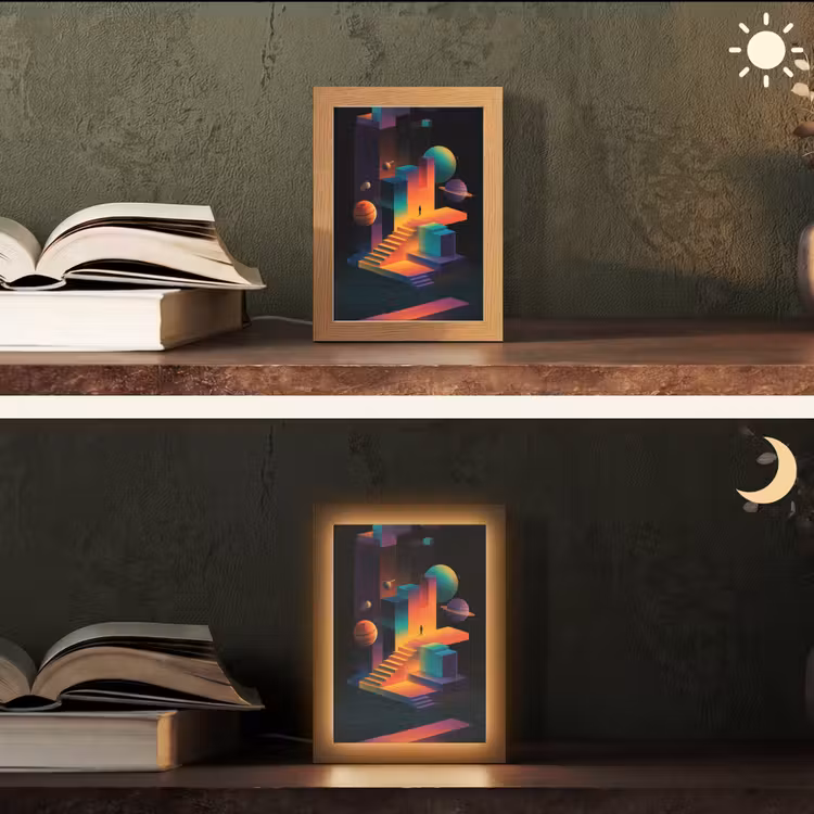 Abstract - Trappen - Mens - Planeten Light Box met kabel (Tafellamp) klein -sfeer3