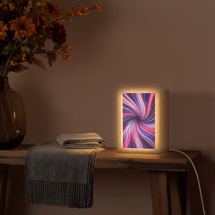 Abstract - Swirl - Futuristic - Neon Light Box met kabel (Tafellamp) klein -sfeer4