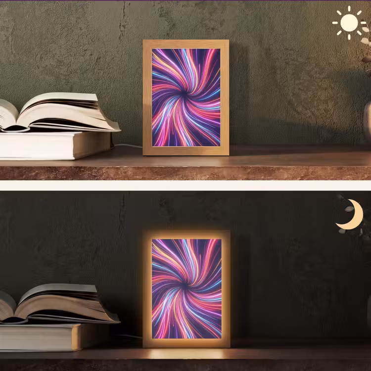 Abstract - Swirl - Futuristic - Neon Light Box met kabel (Tafellamp) klein -sfeer3
