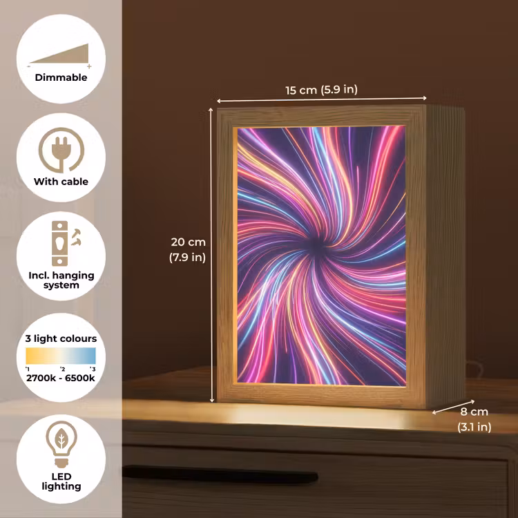 Abstract - Swirl - Futuristic - Neon Light Box met kabel (Tafellamp) klein -USP_EN
