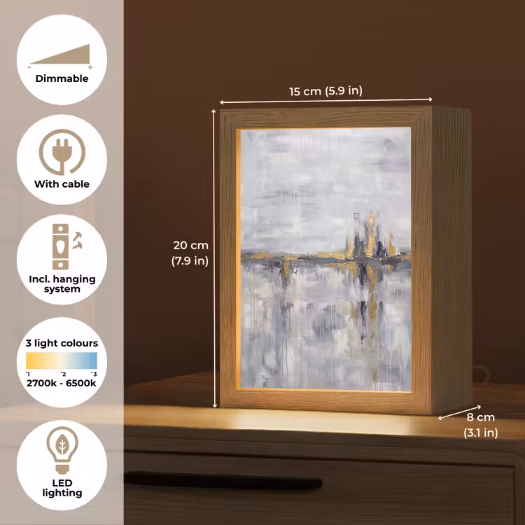 Abstract - Structuur - Goud - Grijs - Modern Light Box met kabel (Tafellamp) klein -USP_EN