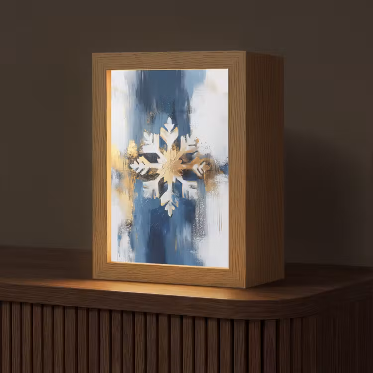 Abstract - Winter - Sneeuwvlok - Sneeuw - Goud Light Box met kabel (Tafellamp) klein -z3d_website