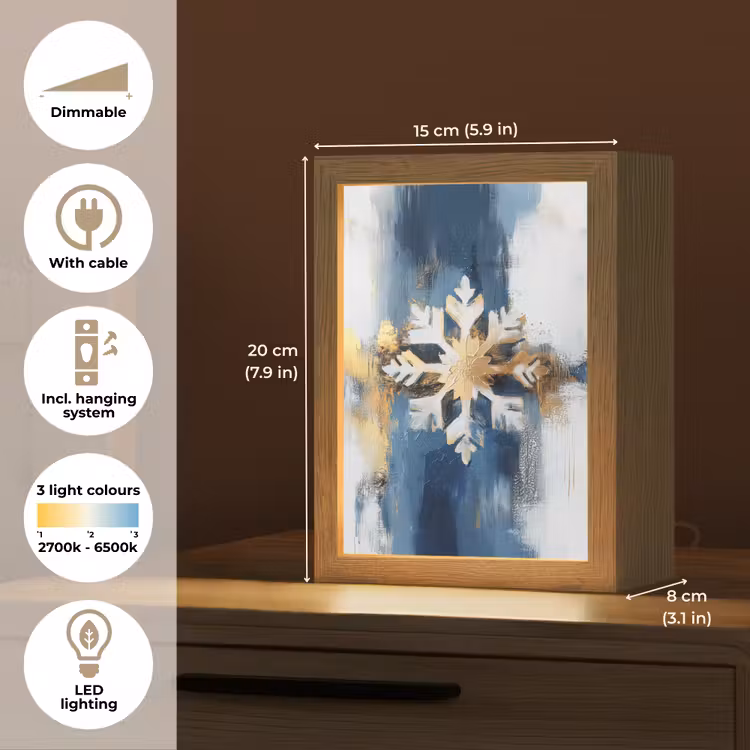 Abstract - Winter - Sneeuwvlok - Sneeuw - Goud Light Box met kabel (Tafellamp) klein -USP_EN