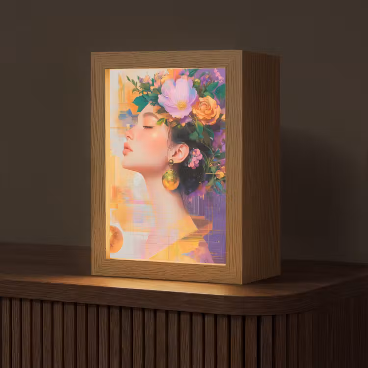 Abstract - Vrouw - Bloemenkroon - Goud Light Box met kabel (Tafellamp) klein -z3d_website