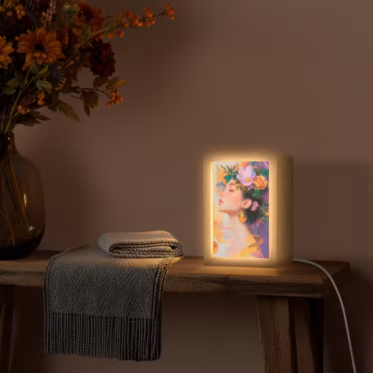 Abstract - Vrouw - Bloemenkroon - Goud Light Box met kabel (Tafellamp) klein -sfeer4