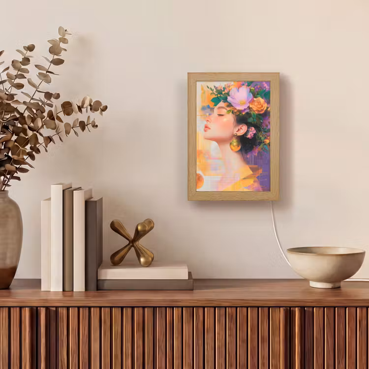Abstract - Vrouw - Bloemenkroon - Goud Light Box met kabel (Tafellamp) klein -sfeer2