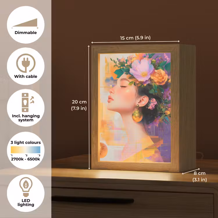 Abstract - Vrouw - Bloemenkroon - Goud Light Box met kabel (Tafellamp) klein -USP_EN