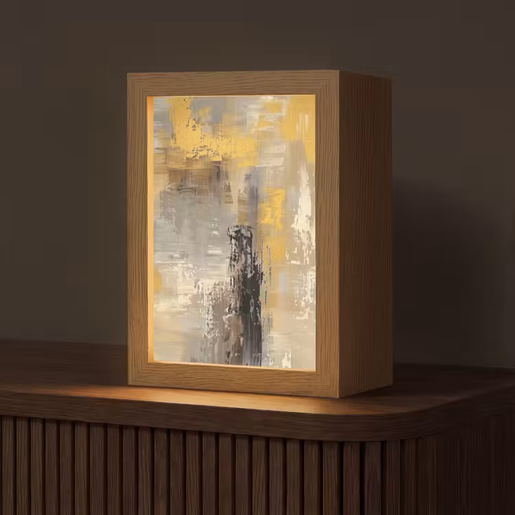 Abstract - Geel - Modern - Beige Light Box met kabel (Tafellamp) klein -z3d_website