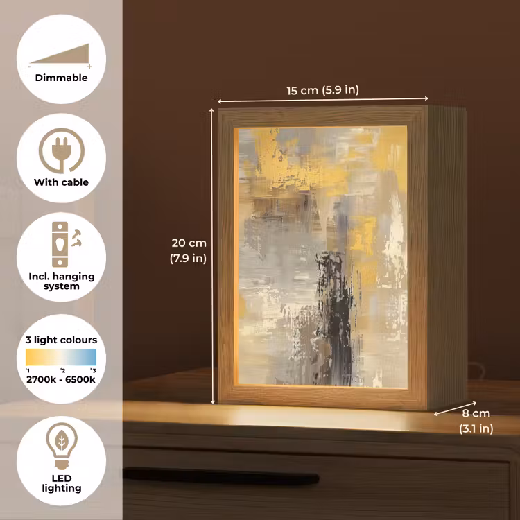 Abstract - Geel - Modern - Beige Light Box met kabel (Tafellamp) klein -USP_EN