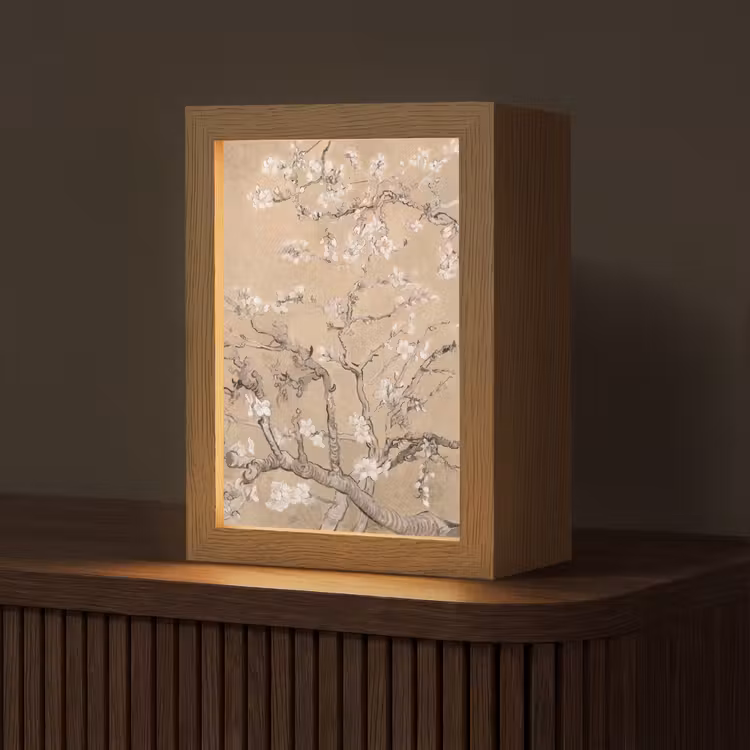 Amandelbloesem - Kunst - Van Gogh - Beige Light Box met kabel (Tafellamp) klein -z3d_website