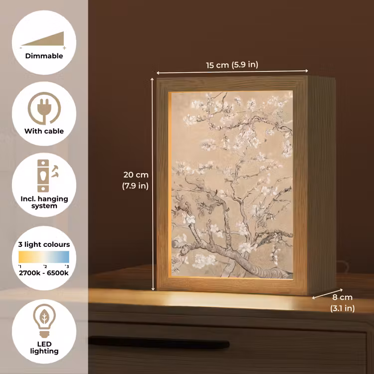Amandelbloesem - Kunst - Van Gogh - Beige Light Box met kabel (Tafellamp) klein -USP_EN
